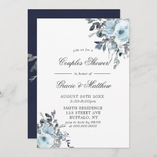 Dusty Navy Blue Peony Parejas Ducha Invitaciones