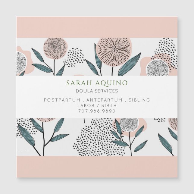 Dusty Peach Floral Doula Magnetic Business Card (Anverso)