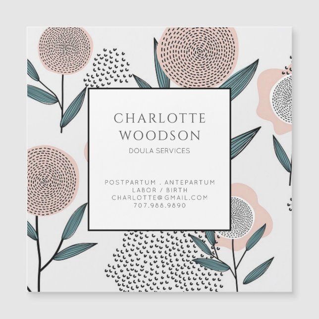 Dusty Peach Floral Doula Magnetic Business Card (Anverso)