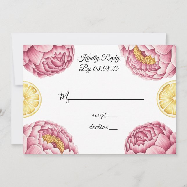 Dusty Peonies rosados y tarjetas RSVP de la boda d (Anverso)