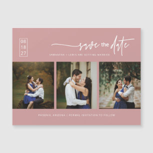 Dusty Pink Boho Photo Save the Date Magnetic Card