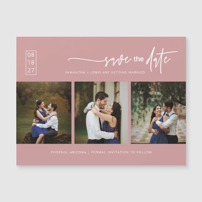 Dusty Pink Boho Photo Save the Date Magnetic Card (Anverso)