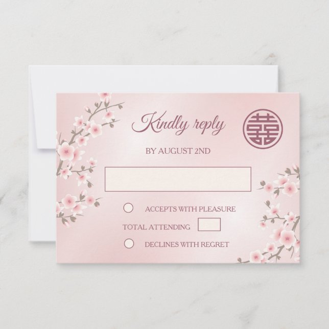 Dusty PInk Cherry Blossom RSVP Boda chino (Anverso)