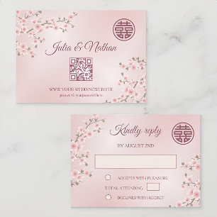 Dusty PInk Cherry Blossom RSVP Boda chino