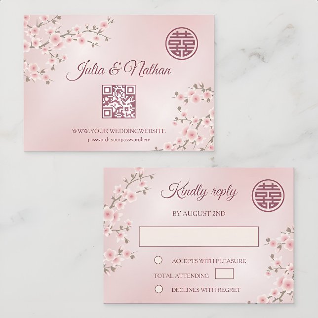 Dusty PInk Cherry Blossom RSVP Boda chino (Subido por el creador)