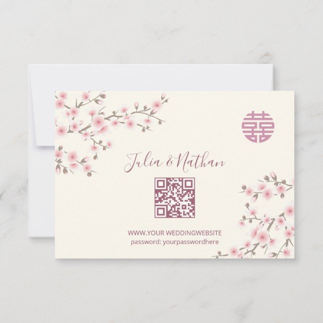 Dusty PInk Cherry Blossom RSVP Boda chino (Reverso)