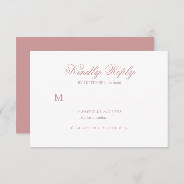 Dusty Pink Classic Calligraphy Script Wedding Rsvp (Anverso / Reverso)