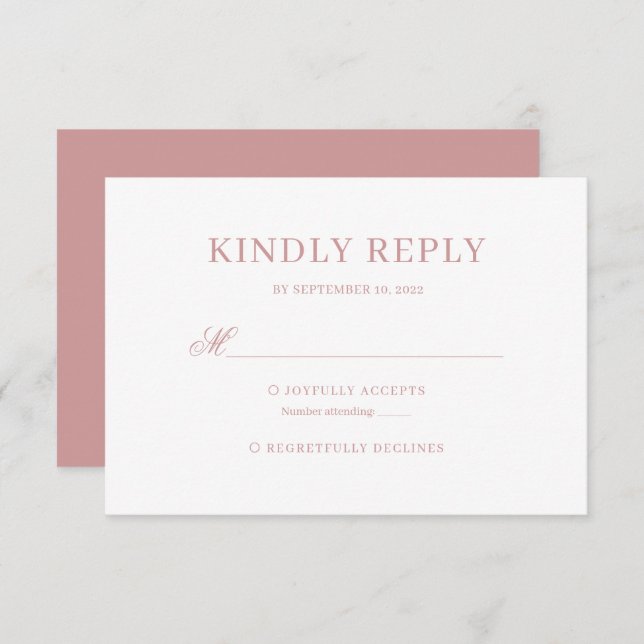 Dusty Pink Classic Calligraphy Script Wedding Rsvp (Anverso / Reverso)