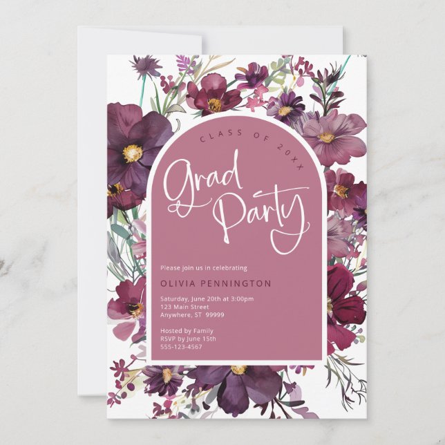 Dusty Pink Mauve Wildflowers Invitación a la fiest (Anverso)