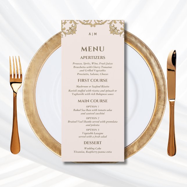 Dusty Pink Monogram Baroque Christian Wedding Menu (Subido por el creador)