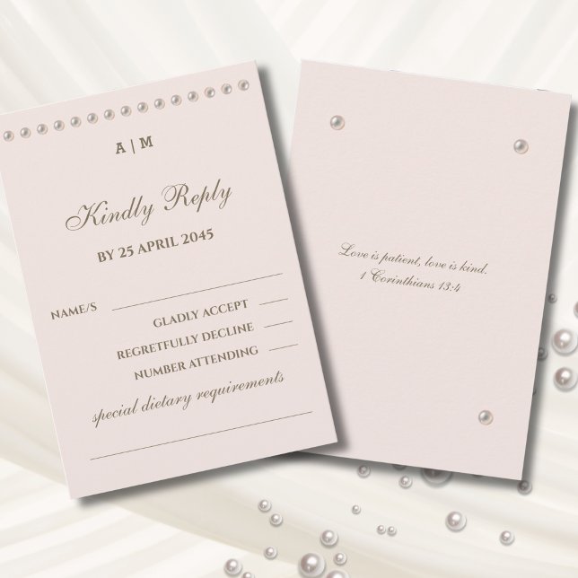 Dusty Pink Pearl Christian Wedding RSVP Card (Subido por el creador)