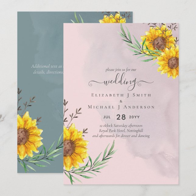 Dusty Pink Sunflowers Rustic Boho Boda (Anverso / Reverso)
