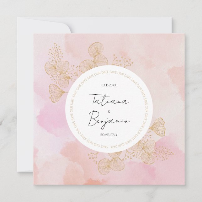 Dusty Pink Watercolor Wedding Guardar la fecha (Anverso)