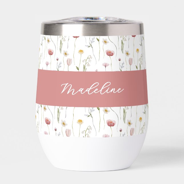 Dusty Pink Wildflower Watercolor Monogram Name (Frente)