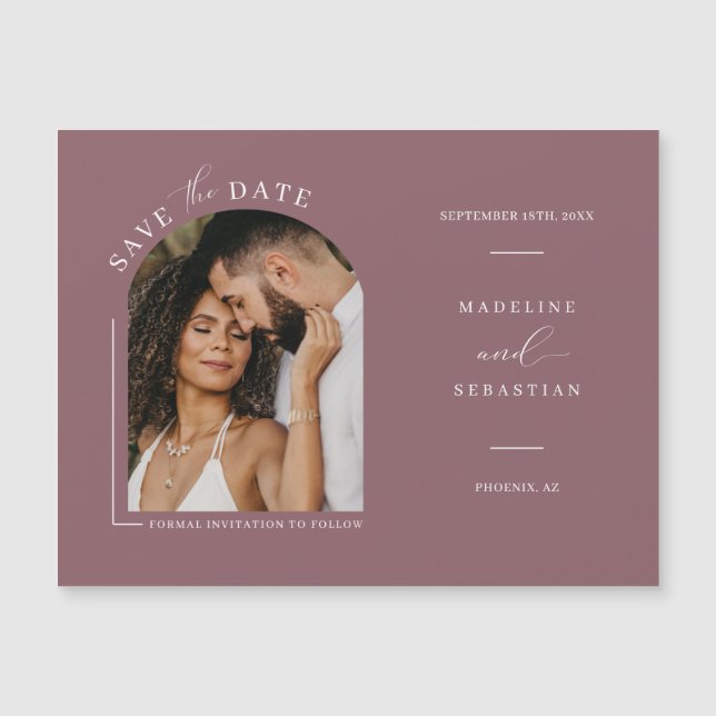 Dusty Purple Arc Photo Save the Date Magnetic Card (Anverso)