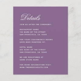 Dusty Purple Budget Boda Detalles Tarjeta de Gabin