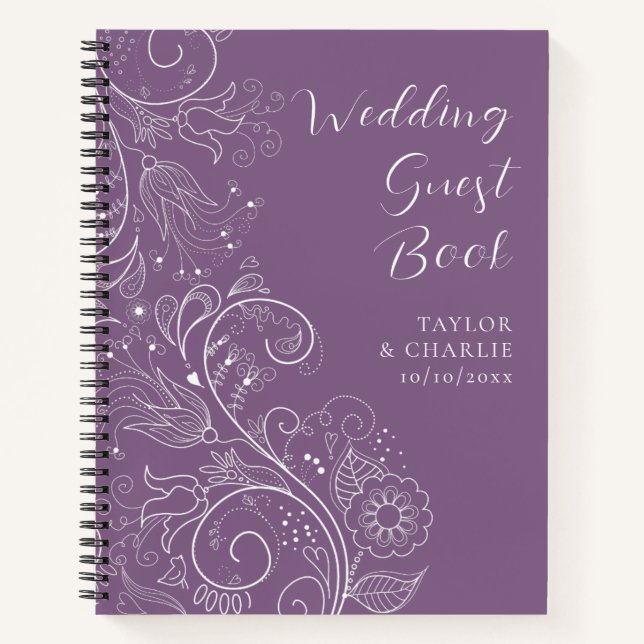 Dusty Purple Elegant Boda Floral Libro de invitado (Anverso)