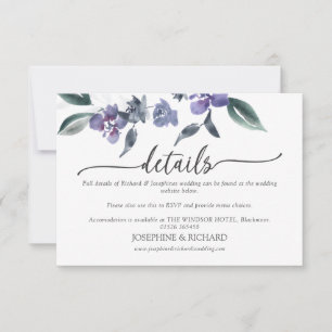 Dusty Purple Floral Garden Boda - Tarjeta de detal