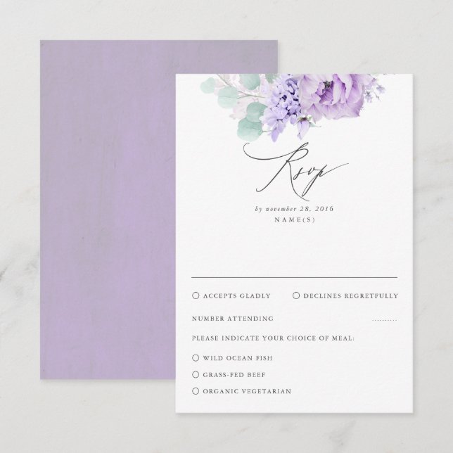 Dusty Purple Floral Wedding RSVP (Anverso / Reverso)