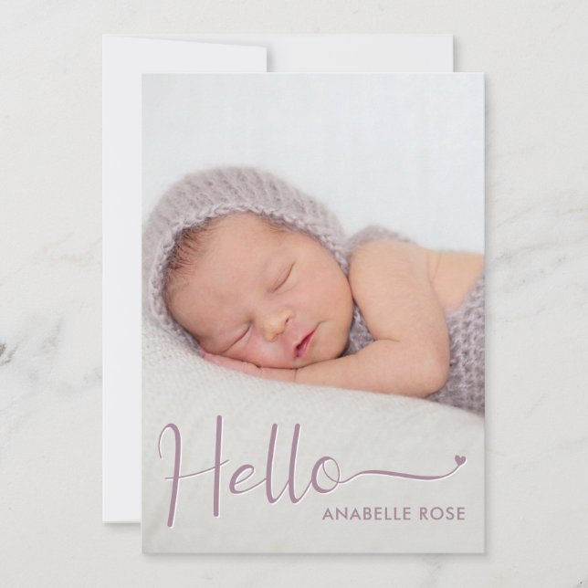Dusty Purple Hello Baby Photo Nation Anuncio (Anverso)