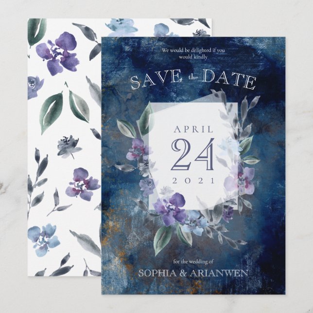 Dusty Purple jardín floral Invitación a la boda (Anverso / Reverso)