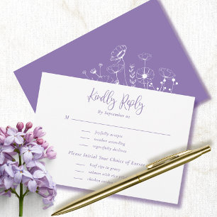 Dusty Purple Script Typography Menu Wedding RSVP