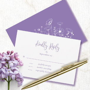 Dusty Purple White Typography Boda Floral RSVP
