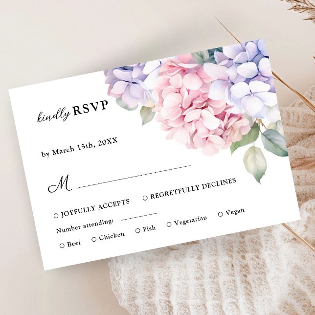 Dusty púrpura y Rubor Pink Hydrangea Wedding RSVP (Subido por el creador)