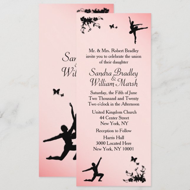 Dusty Rosa Ballet Dance Wedding Invitación (Anverso / Reverso)