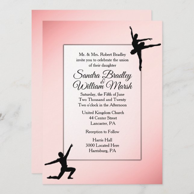 Dusty Rosa Ballet Dance Wedding Invitación (Anverso / Reverso)