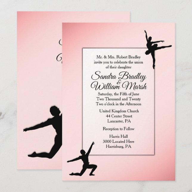 Dusty Rosa Ballet Dance Wedding Invitación (Anverso / Reverso)