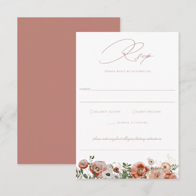 Dusty Rosa Boda Floral Otoño Tarjeta RSVP (Anverso / Reverso)