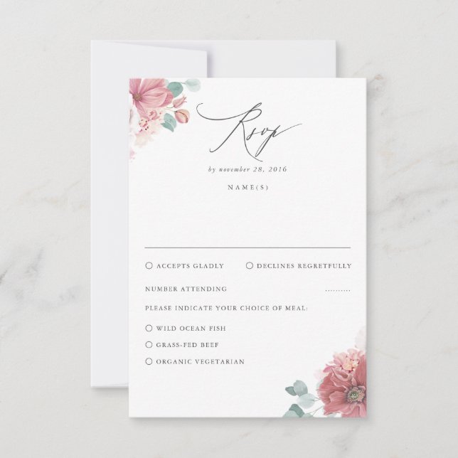 Dusty Rosa Boda Floral RSVP (Anverso)