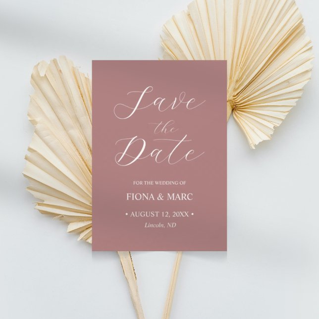 Dusty rosa caligrafía boda guardar la tarjeta de f (Subido por el creador)