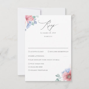 Dusty Rosa Dusty Blue Floral Wedding RSVP