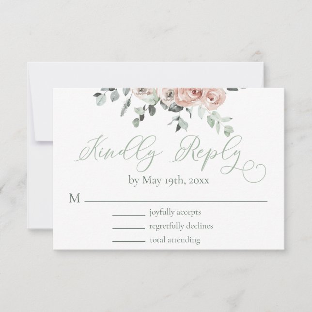 Dusty Rosa Eucalyptus Light Greenery Wedding RSVP (Anverso)