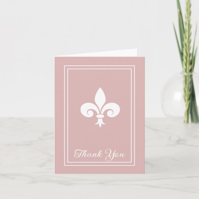 Dusty Rosa Fleur de Lis Tarjeta de agradecimiento (Anverso)
