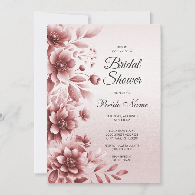 Dusty Rosa Floral Bridal Shower Invitación (Anverso)