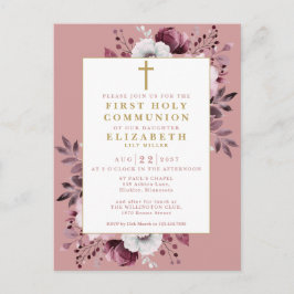Dusty Rosa Floral Primer Invitación a la Santa Com