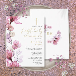 Dusty Rosa Floral Primer Invitación a la Santa Com