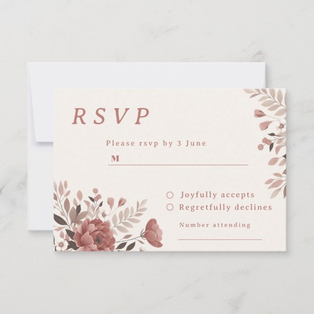 Dusty Rosa Floral Wedding Tarjeta RSVP (Anverso)