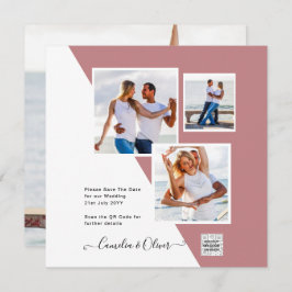 Dusty ROSA Foto Boda Invitar Código QR Guardar fec