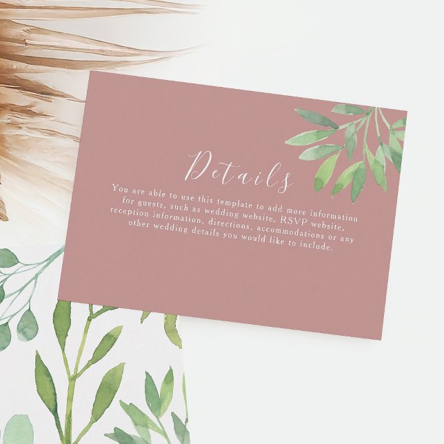 Dusty Rosa Greenery Boda Detalles Tarjeta de Gabin (Subido por el creador)