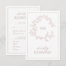 Dusty Rosa Leafy Escudo Monograma Boda RSVP Tarjet