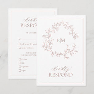 Dusty Rosa Leafy Escudo Monograma Boda RSVP Tarjet
