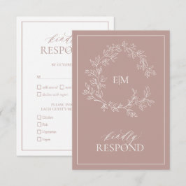 Dusty Rosa Leafy Escudo Monograma Boda RSVP Tarjet