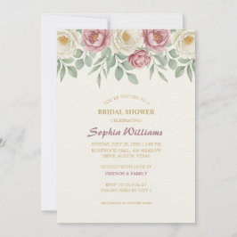 Dusty Rosa Peony Bridal Shower Tarjeta de invitaci