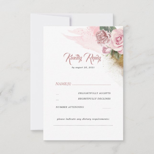 Dusty Rosa Rosa Romántica Boda RSVP (Anverso)