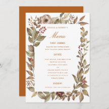 Dusty Rosa Sage Rust Fall Wedding Menu Card