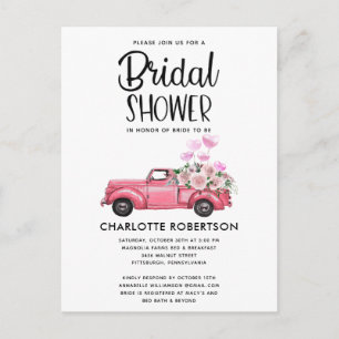 Dusty Rosa Vintage Truck Bridal Shower Invitación